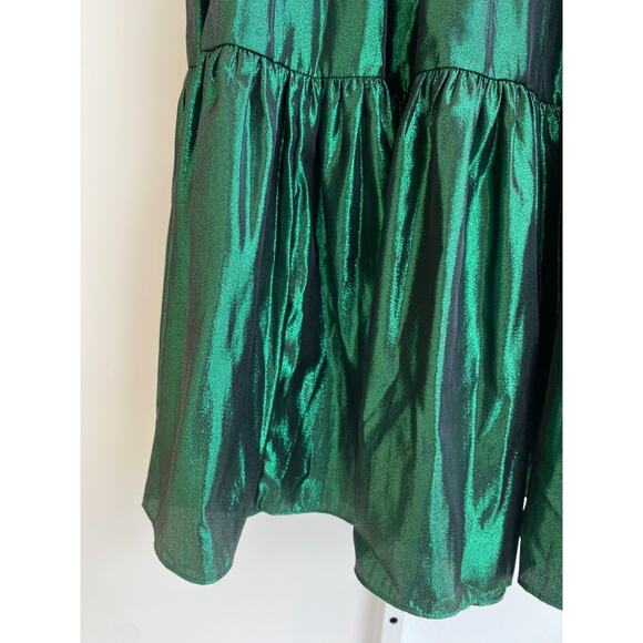 NWT JCrew Tiered Maxi Skirt in Metallic Lamé Dark Spruce Green size S - Picture 5 of 11